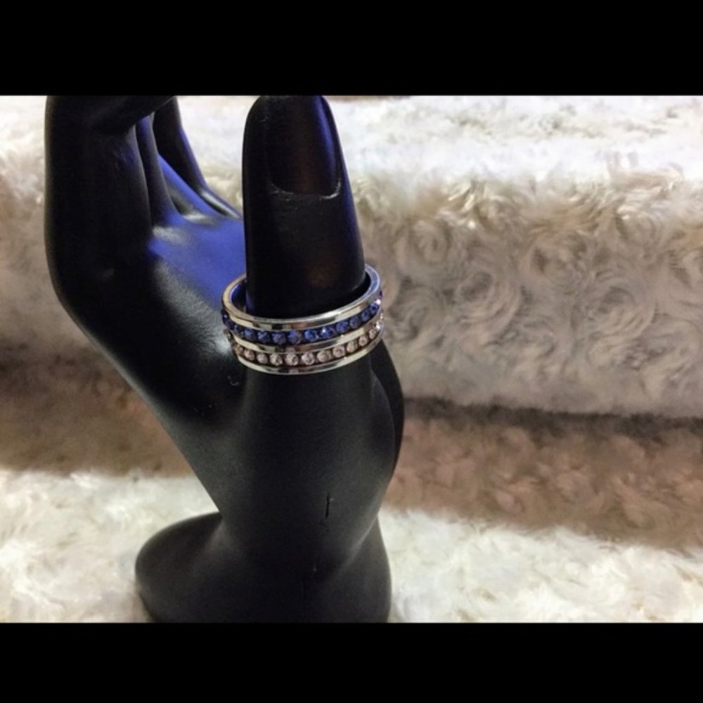 Blue White Sapphire Crystal Stainless Band - Picture 1 of 4